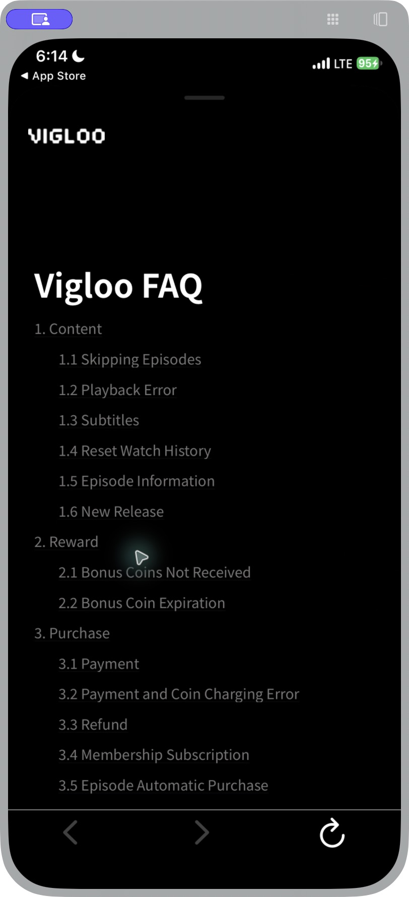 V068 앱 내 FAQ · 과제별 목차